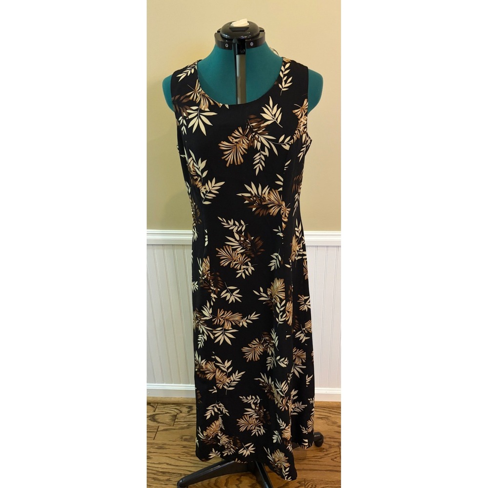 Studio C Women's Size 10 Black Brown Floral Sleeveless Maxi Dress Tropical Print